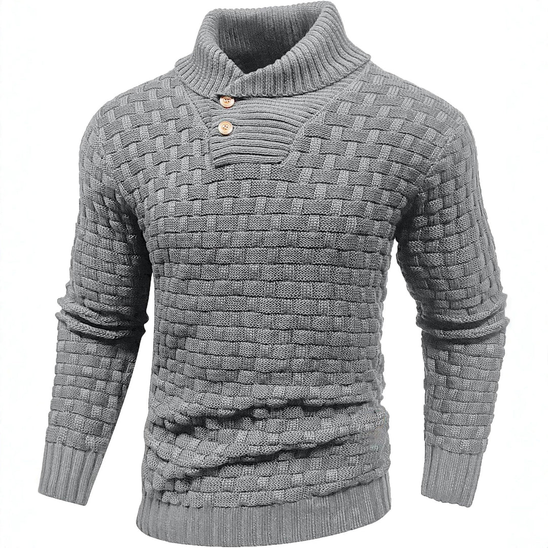 Herren Grobgestrickter Pullover mit hohem Rollkragen, Knopfleiste und Körbchenstrick Shop Nory