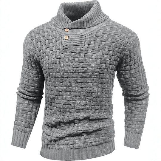 Herren Grobgestrickter Pullover mit hohem Rollkragen, Knopfleiste und Körbchenstrick Shop Nory