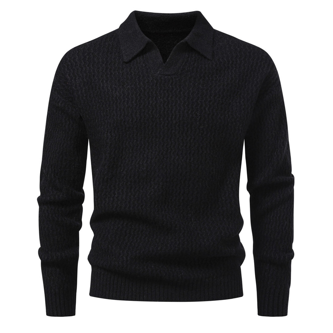 Herren Polokragen-Feinstrickpullover mit strukturierter Wellenoptik und geripptem Saum Shop Nory