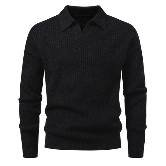 Herren Polokragen-Feinstrickpullover mit strukturierter Wellenoptik und geripptem Saum Shop Nory