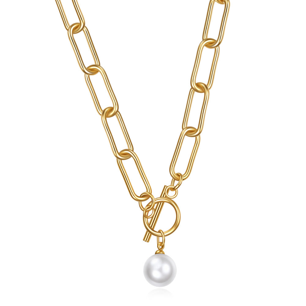 Damen Halskette mit modernem Gliederdesign und elegantem Perlenanhänger Shop Nory