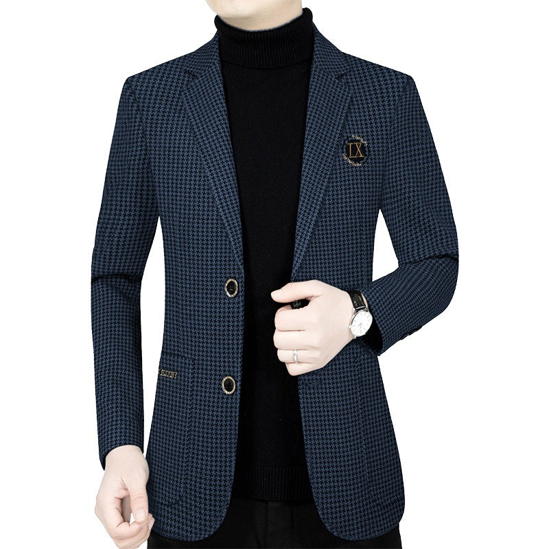Herren Slim-Fit Sakko mit Hahnentritt-Muster und Wappen-Emblem Shop Nory