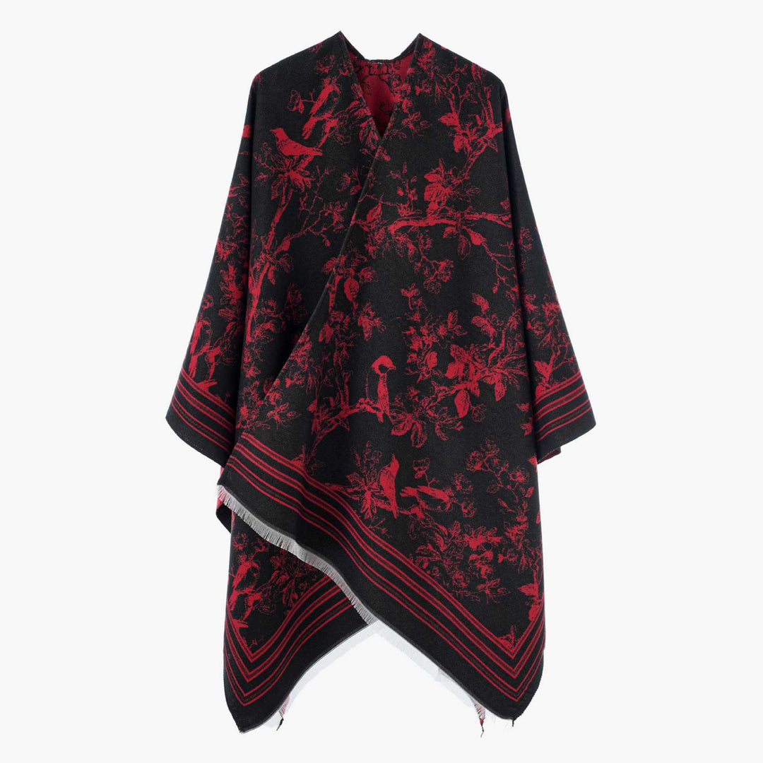 Damen Jacquard‑Poncho im Kimono‑Stil mit Vogel‑Blütenmuster Shop Nory
