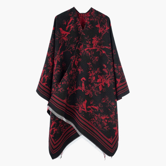 Damen Offener Jacquard‑Kaftanponcho mit Vogel‑ und Blumenmotiv Shop Nory