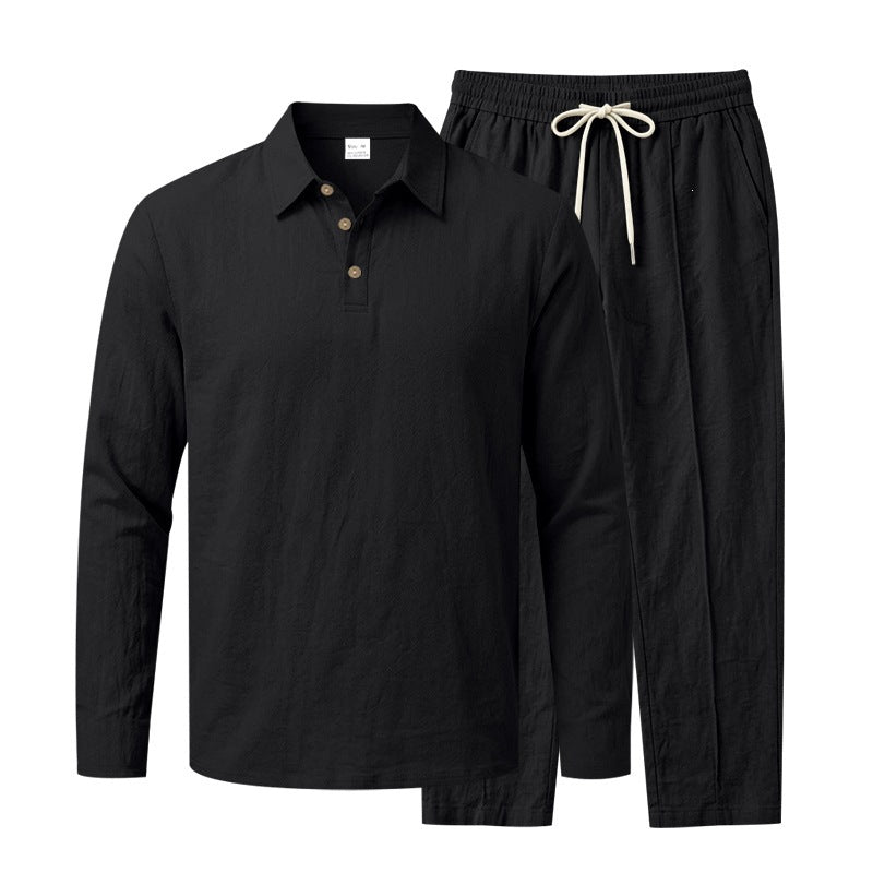 Herren Leichtes Leinen-Lounge-Set mit Henley-Kragen und elastischer Bundhose Shop Nory