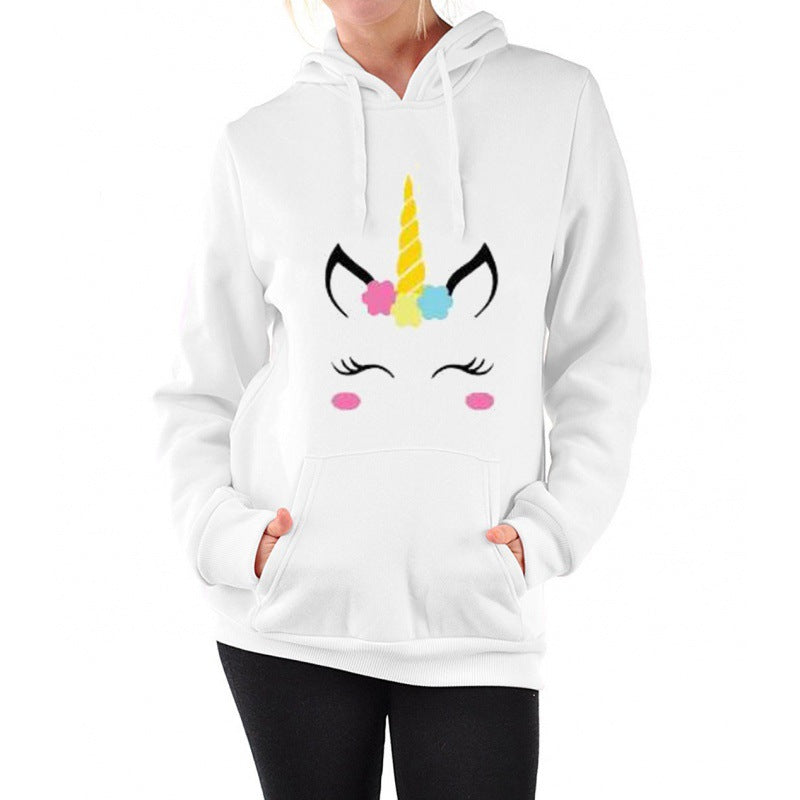 Damen Kapuzenpullover mit Einhorn-Dab-Print, Kängurutasche und weichem Baumwollmix Shop Nory