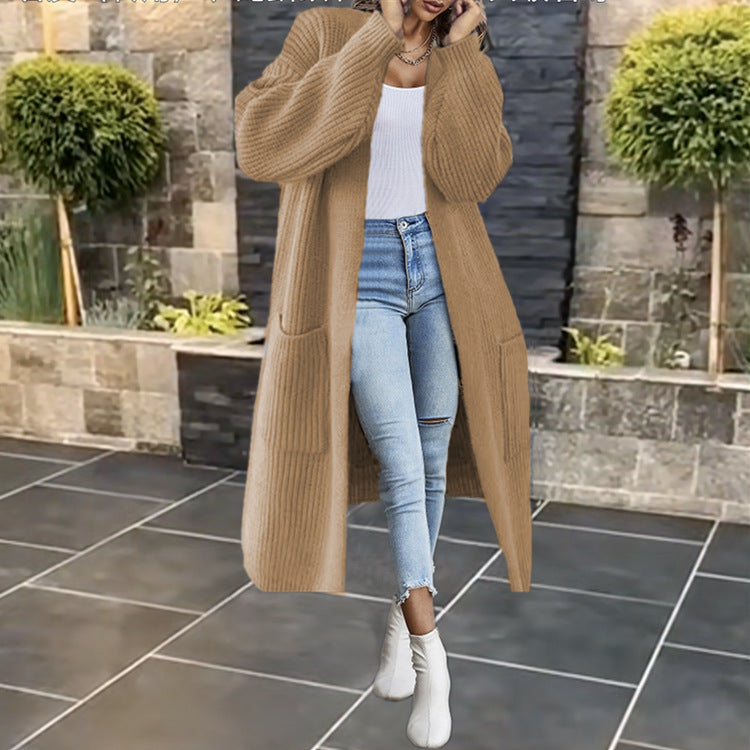 Damen Großer Strickmantel mit tiefen Taschen und lässigem Schnitt