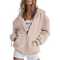 Damen nan Oversize-Zip-Hoodie mit Kapuze Kängurutaschen und weichem French-Terry Shop Nory