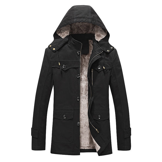 Herren wattierter Canvas-Parka mit fester Kapuze, kuscheligem Teddy-Innenfutter und Mehrfach-Taschen Shop Nory