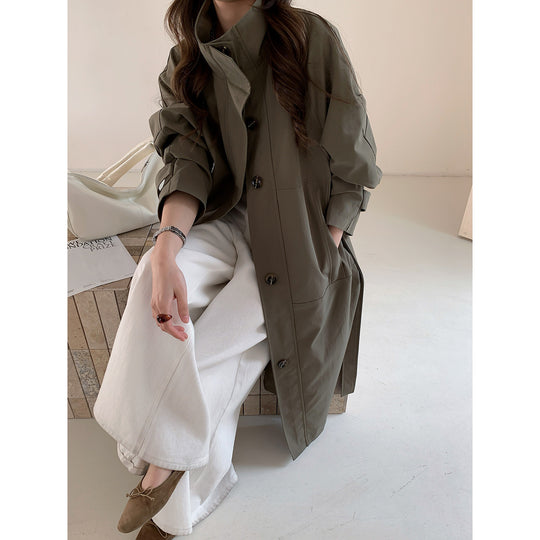 Damen Leichter Oversize-Trenchcoat mit Stehkragen und großen Eingrifftaschen Shop Nory