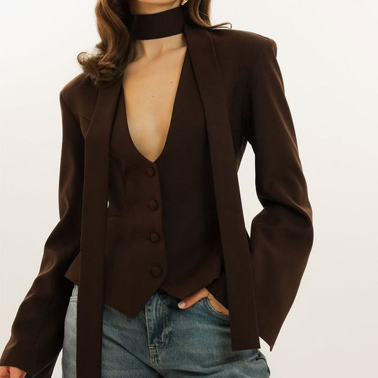 Damen Elegantes tailliertes Blazer-Set mit Weste und Schluppe Shop Nory