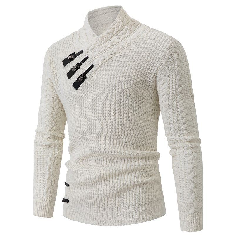 Herren Strukturiertes Zopfmuster-Mockneck-Pullover mit asymmetrischer Riegelverzierung Shop Nory