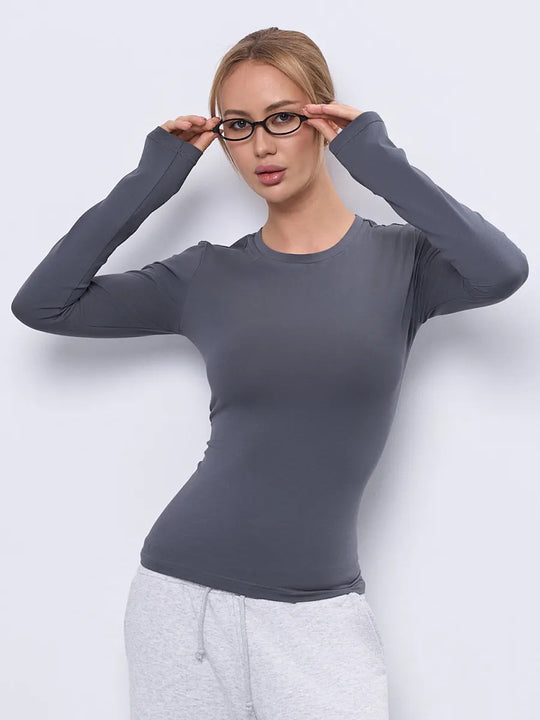 Damen Enganliegendes Langarmshirt Shop Nory
