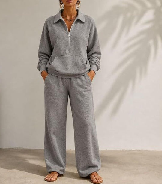 Damen Lässiges Sweat-Set mit Halbzip-Pullover und weiter Jogginghose Shop Nory