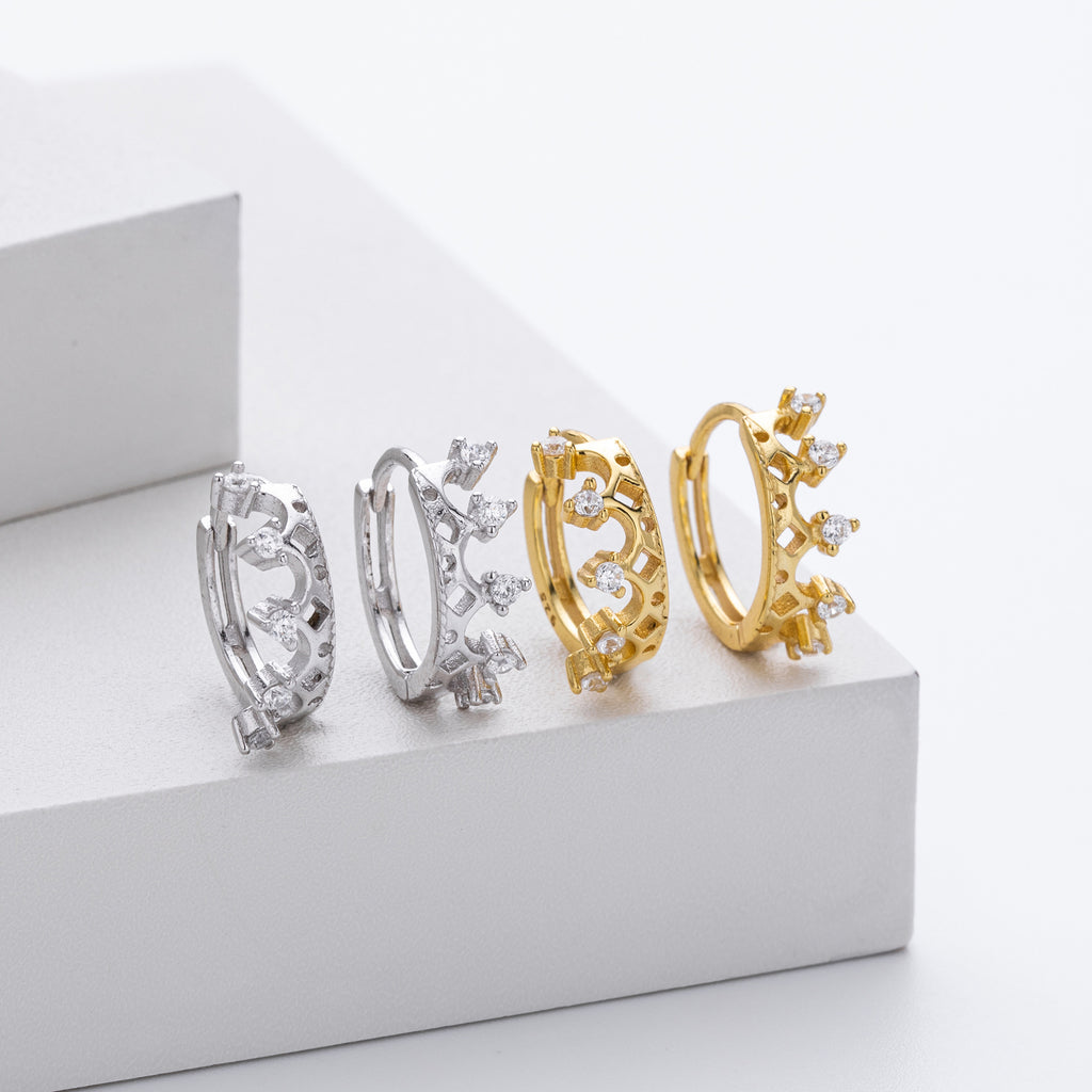 Damen Creolen mit funkelndem Zirkon und elegantem Kronen-Design Shop Nory