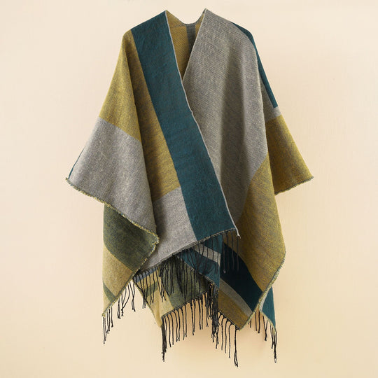 Damen Wendbarer Webponcho mit Fransen, Oversize‑Fall und weichem Wollmix Shop Nory