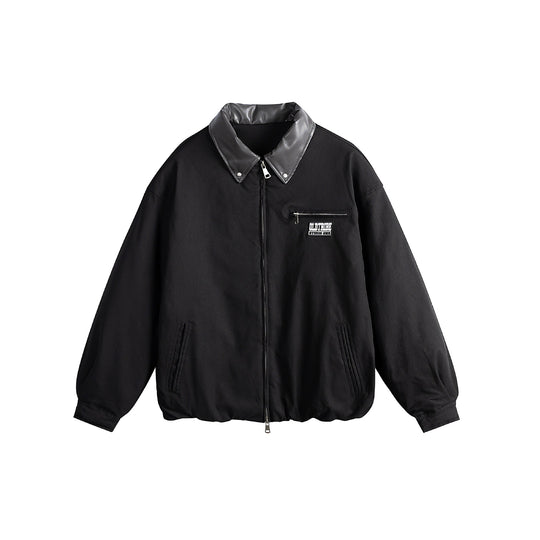 Unisex Oversized Blousonjacke mit Kunstleder-Umlegekragen, Zwei-Wege-Reißverschluss und elastischem Saum Shop Nory