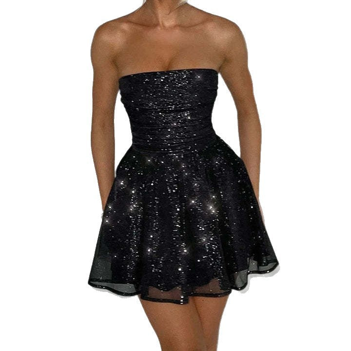 Damen Neckholder Minikleid mit schimmernden Details und eleganter Silhouette