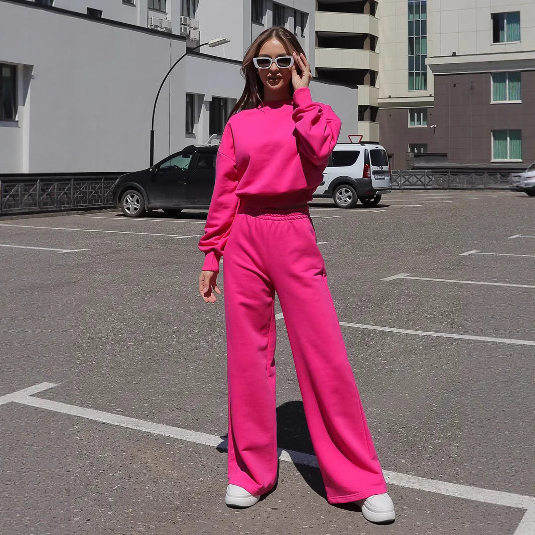 Damen Loungewear-Set mit weitem Crewneck-Sweater und High-Waist Palazzohose Shop Nory