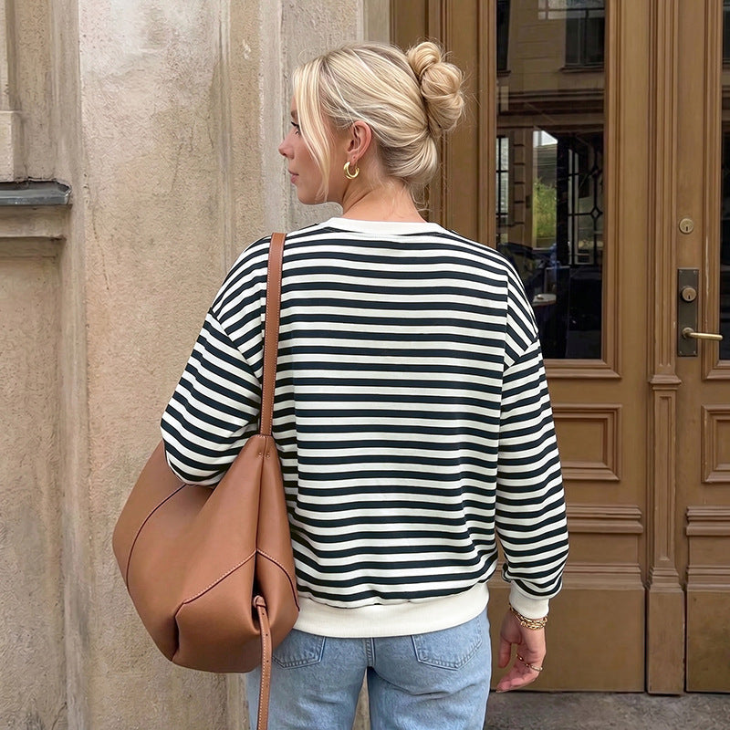 Damen Oversize Baumwoll-Sweatshirt mit maritimen Streifen und Zier-Schleifen Shop Nory