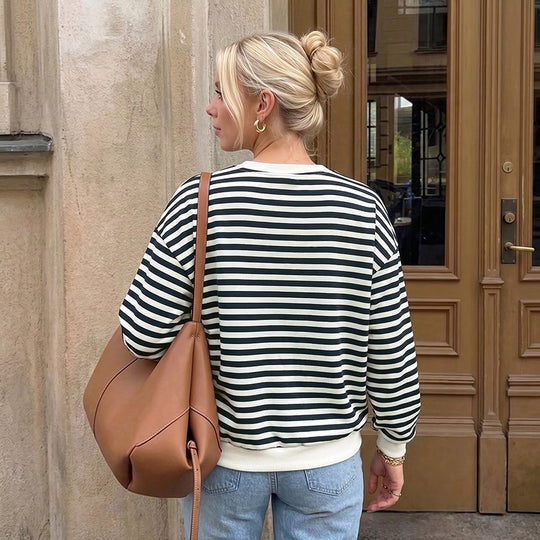 Damen Oversize Baumwoll-Sweatshirt mit maritimen Streifen und Zier-Schleifen Shop Nory
