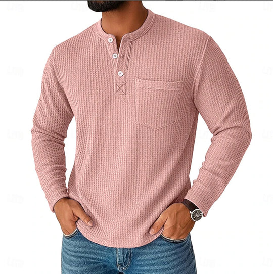Herren Langarm Henley mit Waffelstruktur und Brusttasche thermisches Langarmshirt Shop Nory