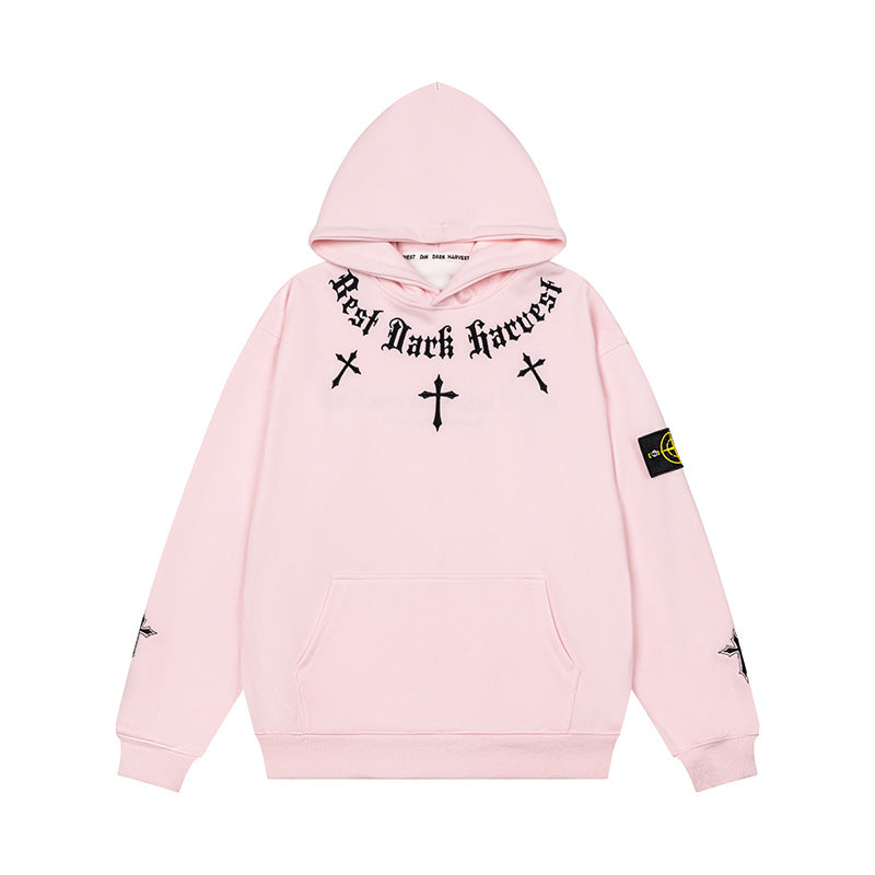 Unisex Oversize Kapuzenpullover mit Gothic-Kreuz-Print, Kängurutasche und Rippbündchen Shop Nory