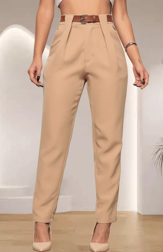 Damen elegante Hochbundhose mit Faltendetails