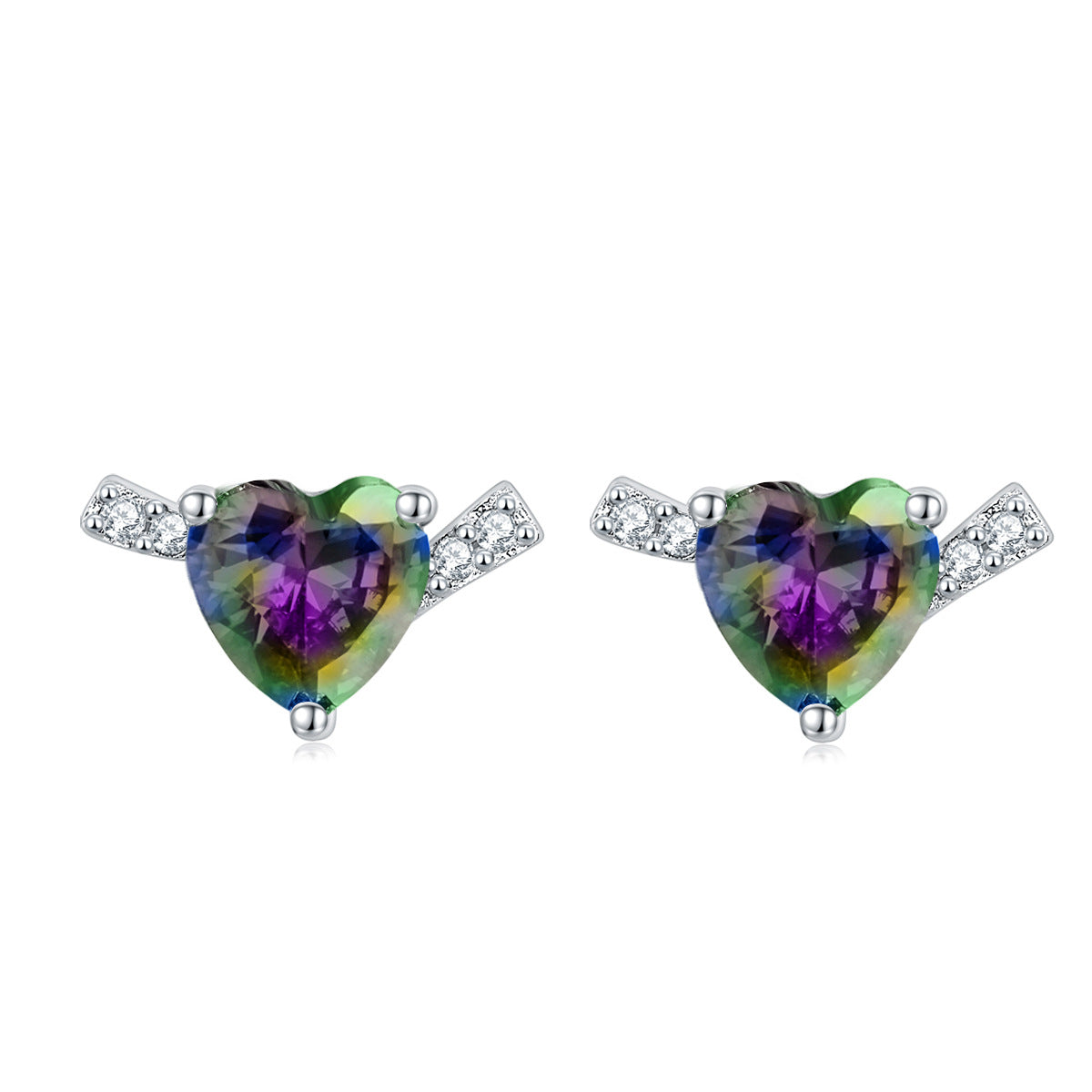 Damen Ohrringe im Herzen-Design mit funkelnden Zirkonia und rotem Kristall Shop Nory