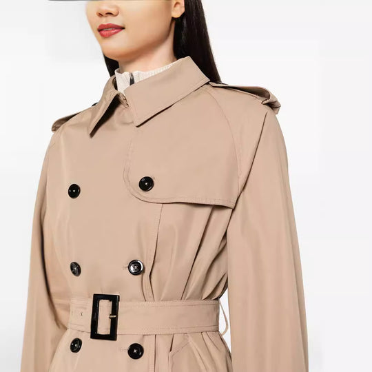 Damen Trenchcoat im Maxilänge mit doppelreihiger Knopfleiste und Taillengürtel Shop Nory