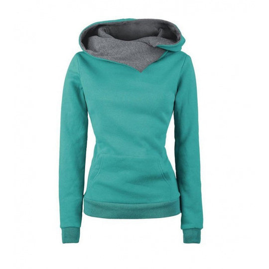 Damen Taillierter Kapuzenpullover mit überlappendem Schalkragen und Kängurutasche Shop Nory