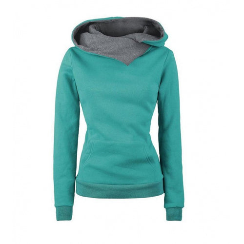 Damen Taillierter Kapuzenpullover mit überlappendem Schalkragen und Kängurutasche Shop Nory