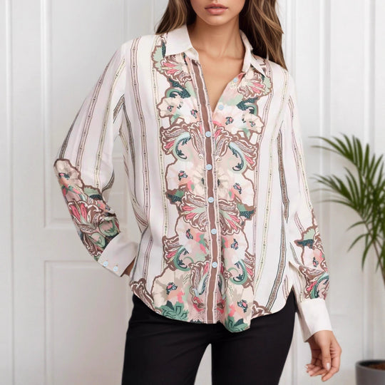 Damen Gemusterte Seidenoptik-Hemdbluse mit Ballonärmeln Shop Nory