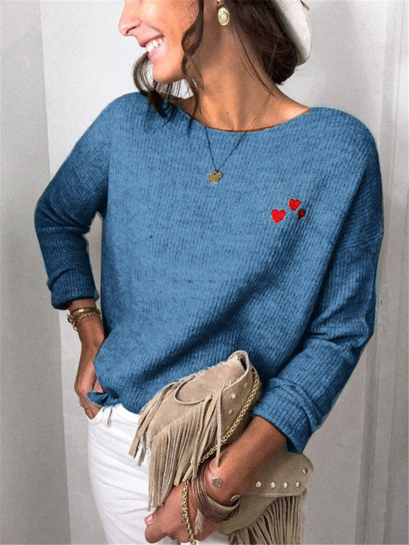 Damen Oversize Strickpullover mit Herz-Stickerei und weitem Boot-Ausschnitt Shop Nory