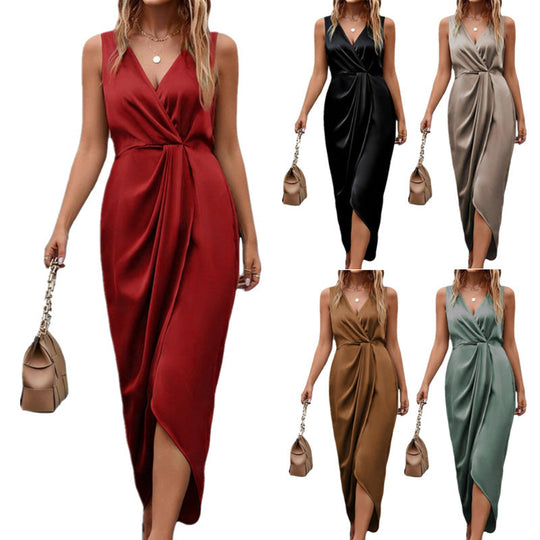 Damen Wickel-Maxi-Kleid mit elegantem Faltenwurf