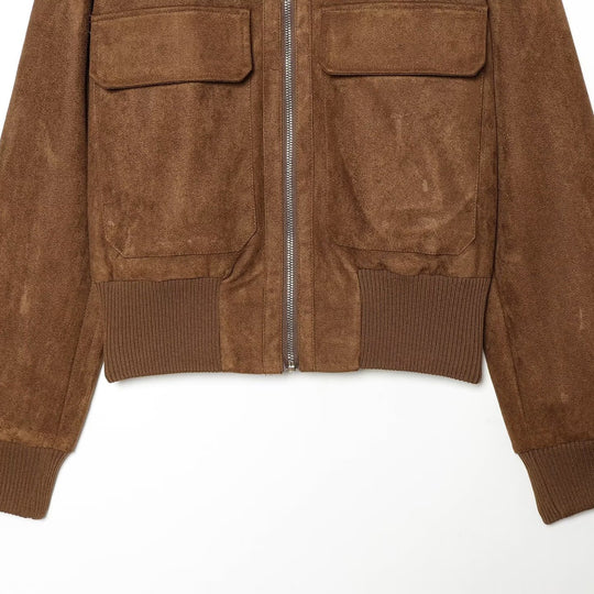 Damen Wildlederoptik-Bomberjacke mit Rippenkragen und aufgesetzten Taschen Shop Nory