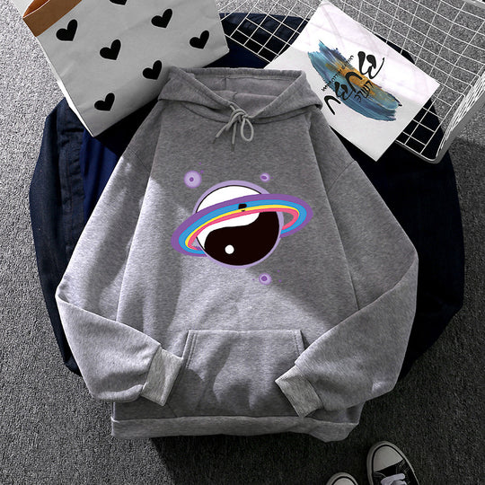 Damen nan Oversized Kapuzenpullover aus Baumwollmischung mit Planeten-Yin‑Yang-Grafik und Kängurutasche Shop Nory