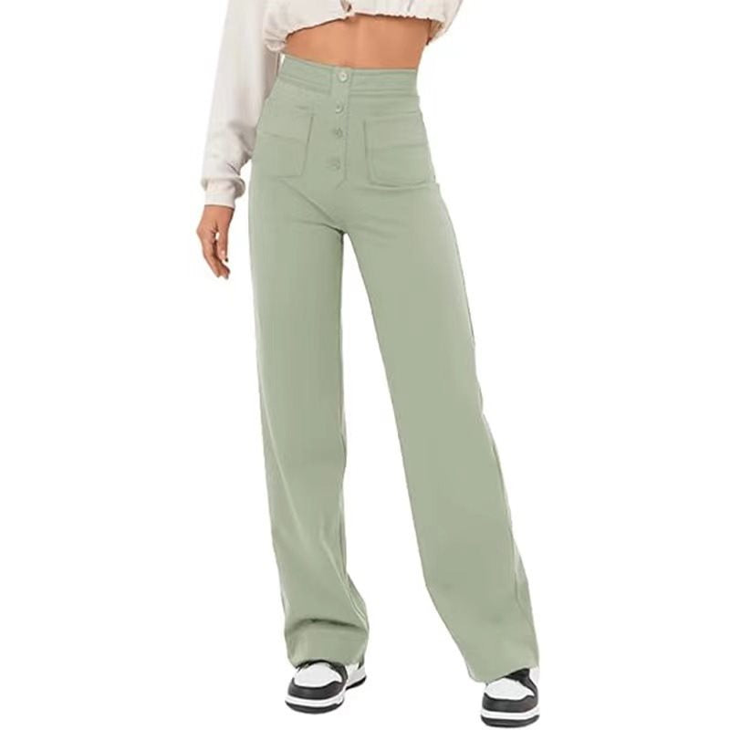 Damen Hochtaillierte weite Hose mit Knopfleiste und aufgesetzten Taschen Shop Nory