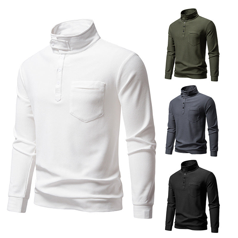 Herren Texturiertes Waffelstrick-Henleyshirt mit hohem Kragen, Knopfleiste und Brusttasche Shop Nory