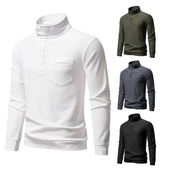 Herren Texturiertes Waffelstrick-Henleyshirt mit hohem Kragen, Knopfleiste und Brusttasche Shop Nory