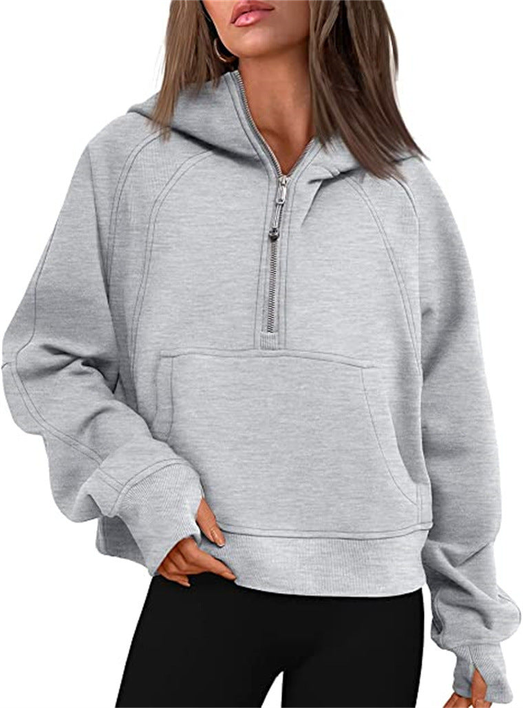 Damen Oversize-Hoodie mit halbem Reißverschluss, Kängurutasche und Daumenlöchern Shop Nory