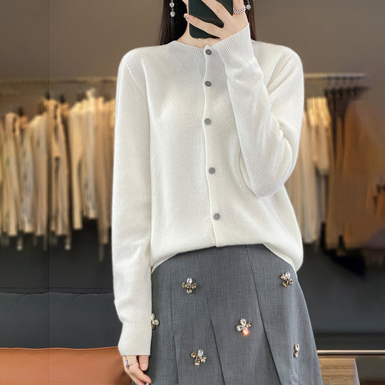 Damen Leichter Feinstrick-Cardigan mit Kaschmir‑Optik, Rundhalsausschnitt und verdeckter Knopfleiste Shop Nory