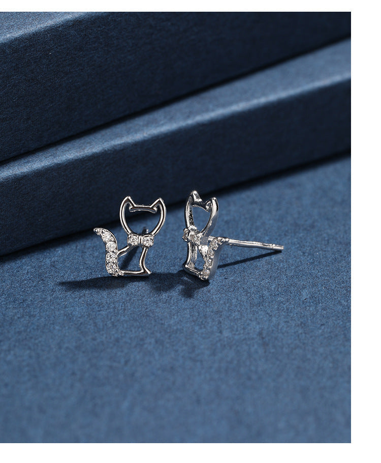 1 Paar 925 Sterling Silber Zirkon 925 Sterling Silber Ohrringe Katzenohren Stecker | Shop Nory