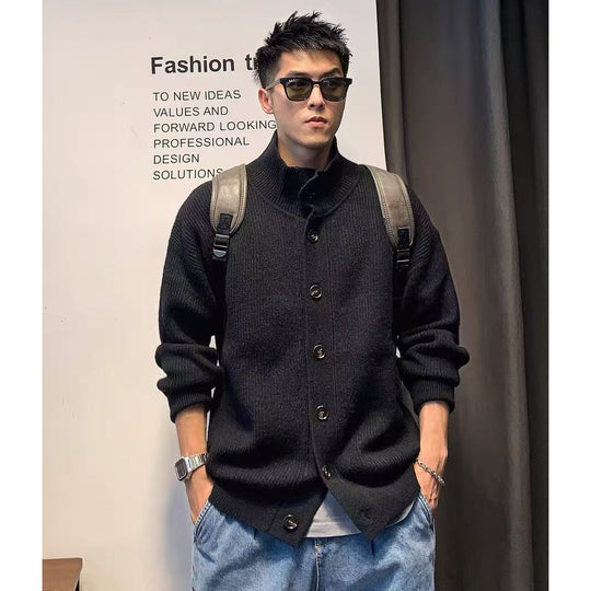 Herren Grobstrickjacke mit Stehkragen und Knopfleiste Shop Nory