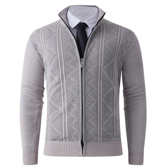 Herren Strick-Zipjacke mit Stehkragen und dezentem Rautenmuster Shop Nory