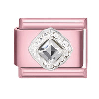 Rosa Grund – weiße Strass-Quadrate