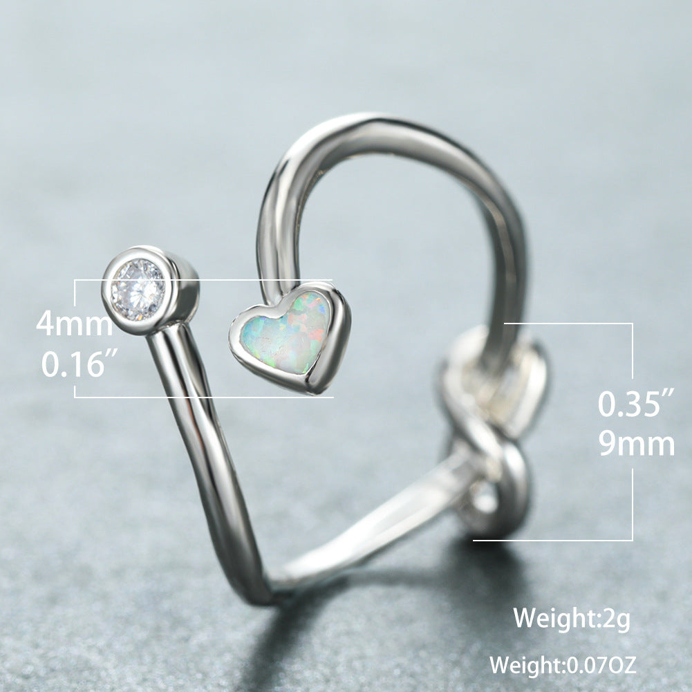 Damen Ring mit funkelndem Zirkonia und herzförmigem Opaleinsatz Shop Nory