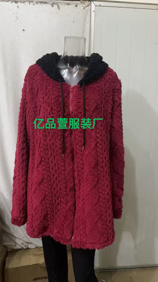 Damen nan oversized Teddy-Manteljacke mit Kontrastkapuze, Reißverschluss und Eingrifftaschen Shop Nory