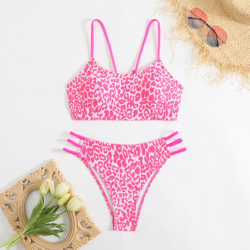 Damen Triangel-Bikini mit aufregendem Leopardenmuster und sportlichen Details