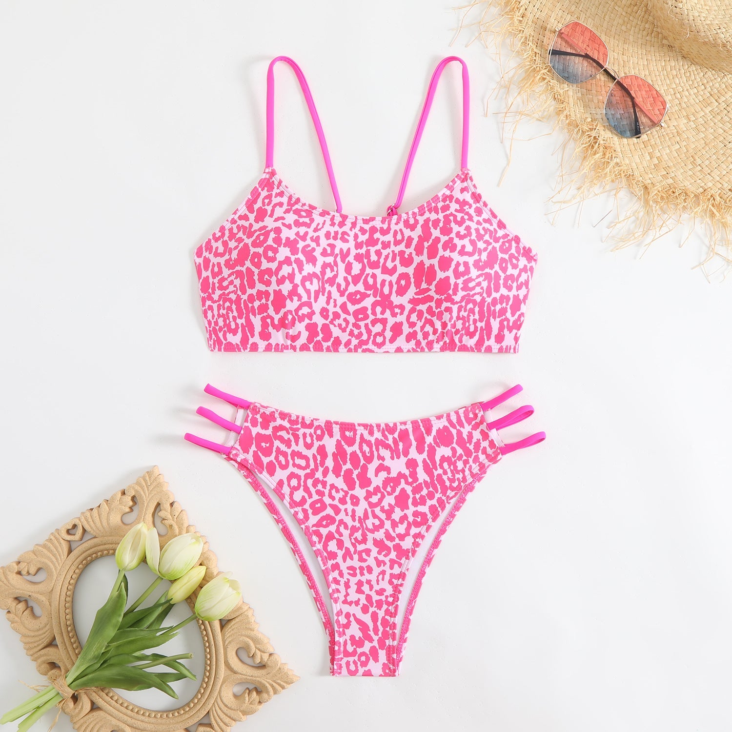 Damen Triangel-Bikini mit aufregendem Leopardenmuster und sportlichen Details